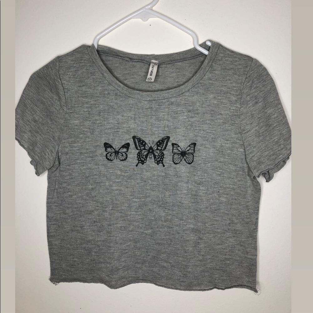 Grey butterfly crop top